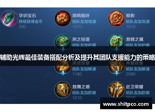 辅助光辉最佳装备搭配分析及提升其团队支援能力的策略